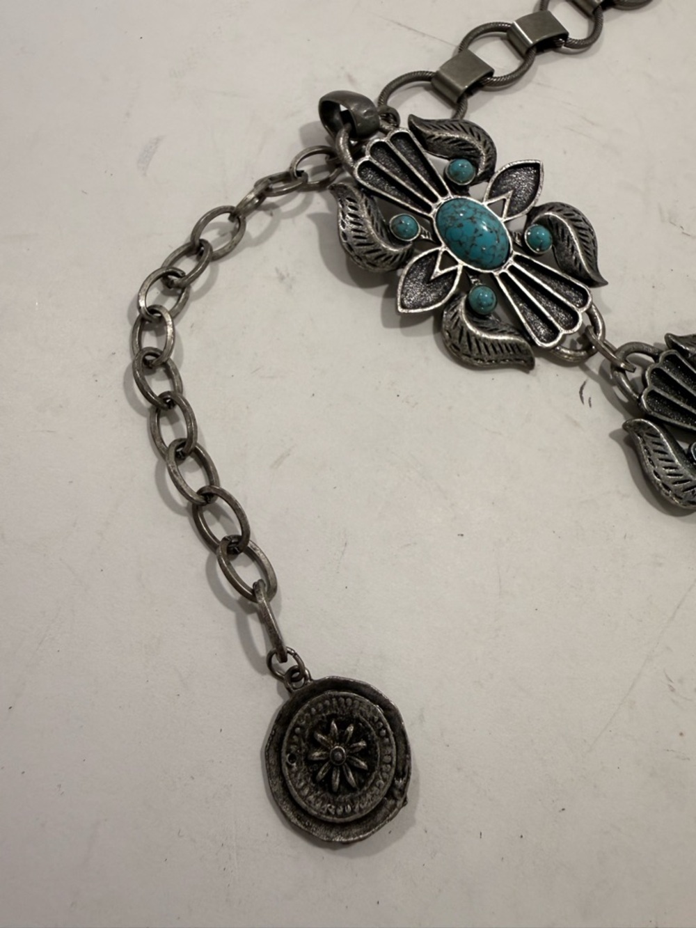 Silver Turquoise Concho Belt Boho Gypsy Western Chain Belt Festival - Picture 5 of 6